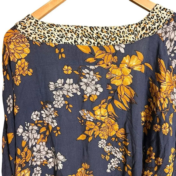 Anthropologie Anderson & Lauth Kimono Womens One Size Blue Gold Floral Cardigan - Picture 8 of 16